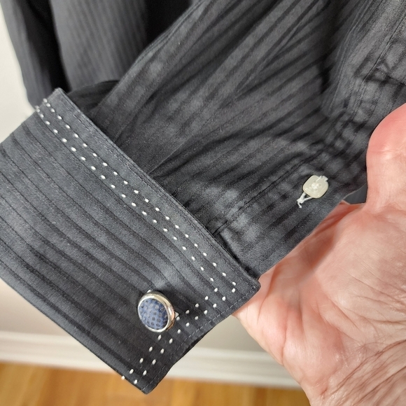 AXXESS PIN STRIPE BUTTON DOWN SHIRT WITH CUFF LINKS - Picture 6 of 11